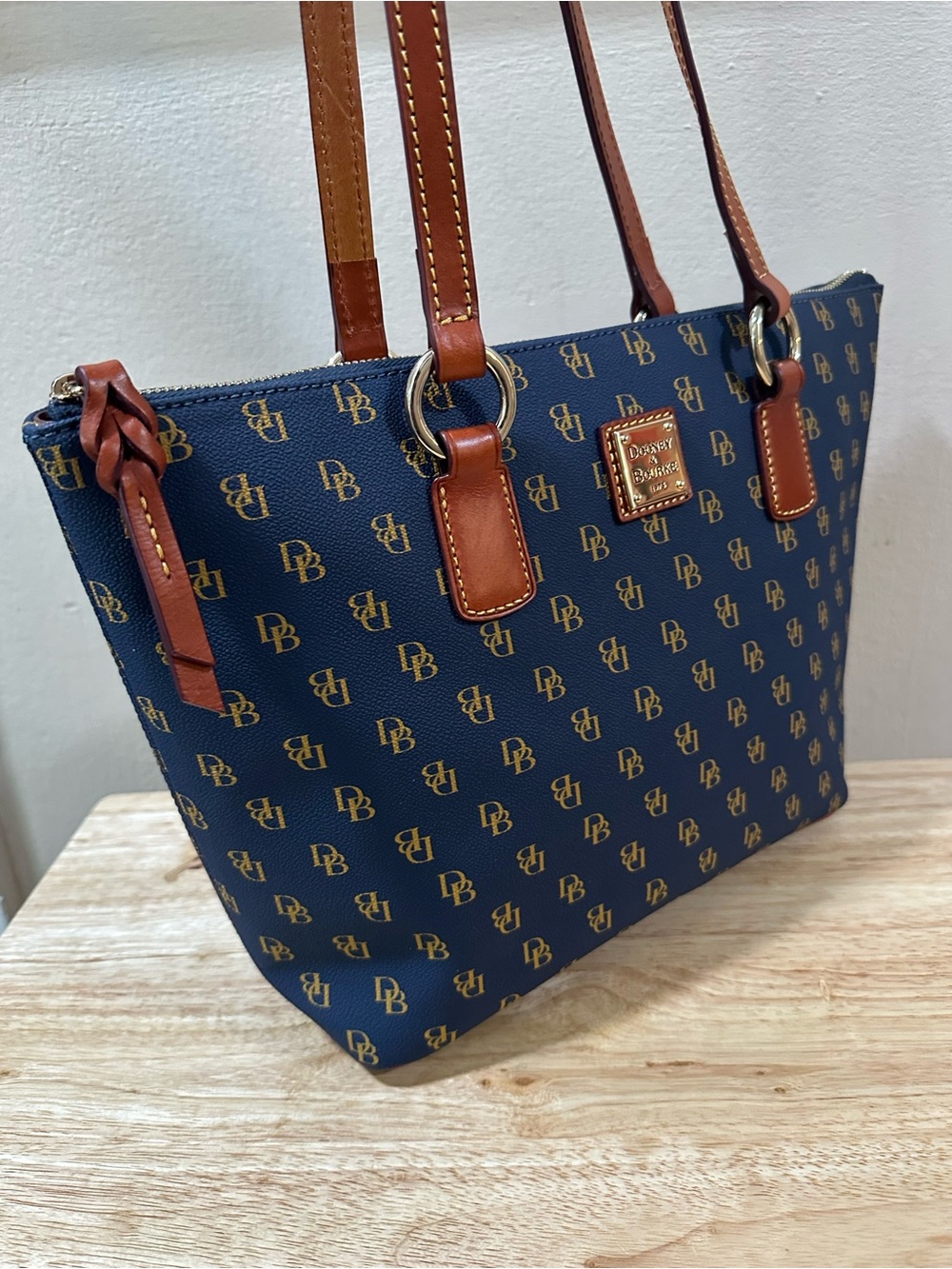 Dooney & Bourke Navy and Brown Signature Tote - Picture 7 of 16